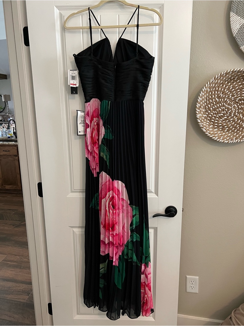 Xscape Black Maxi Dress with Large Pink Rose Print - Picture 7 of 12